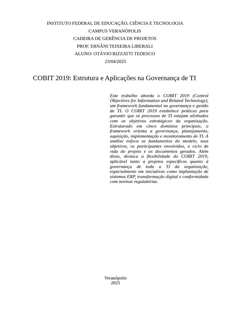 COBIT 2019: Governança de TI Eficaz | PDF | Cobit | Tecnologia da ...