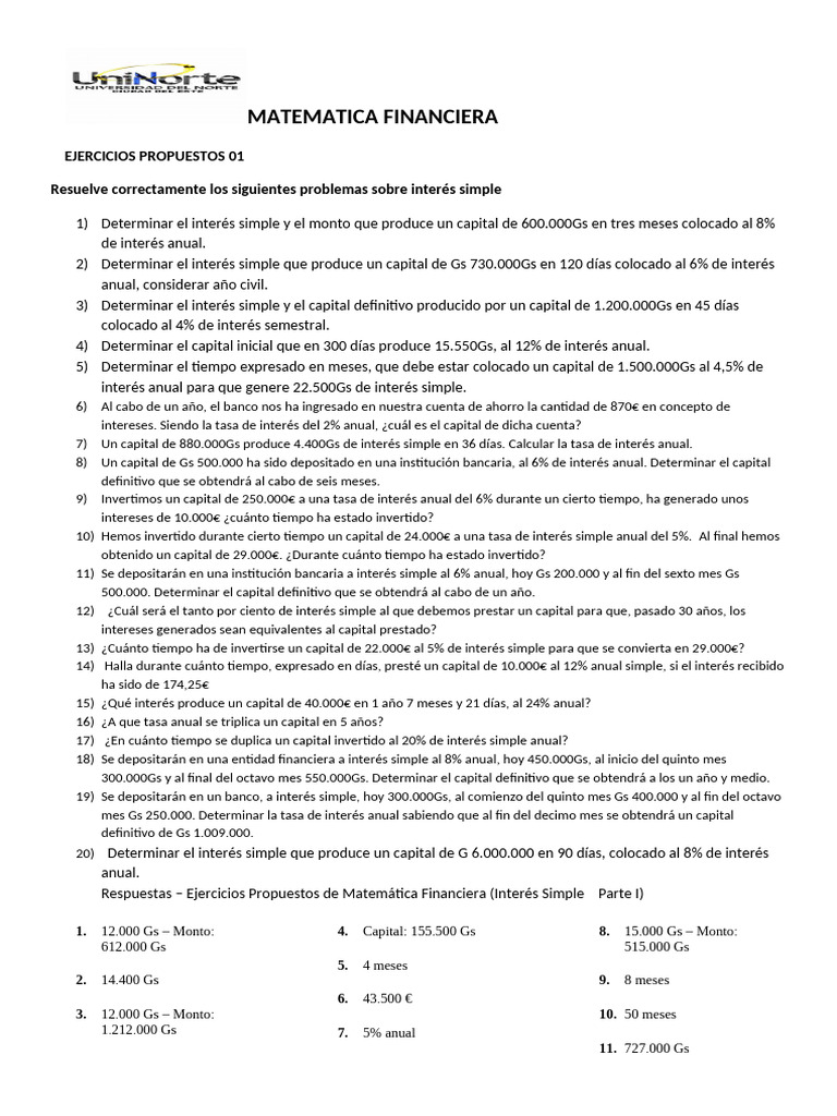 Ejercicios de Interés Simple en Finanzas | PDF | Bancos | Dinero