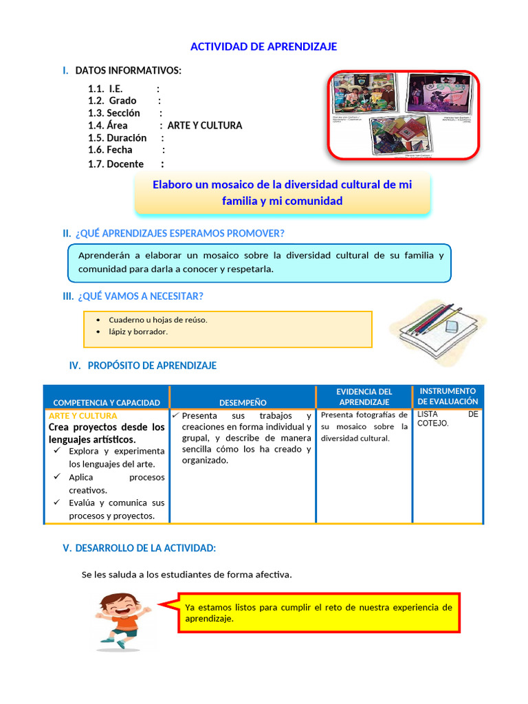 Mosaico de Diversidad Cultural en Primaria | PDF | Dibujo | Aprendizaje