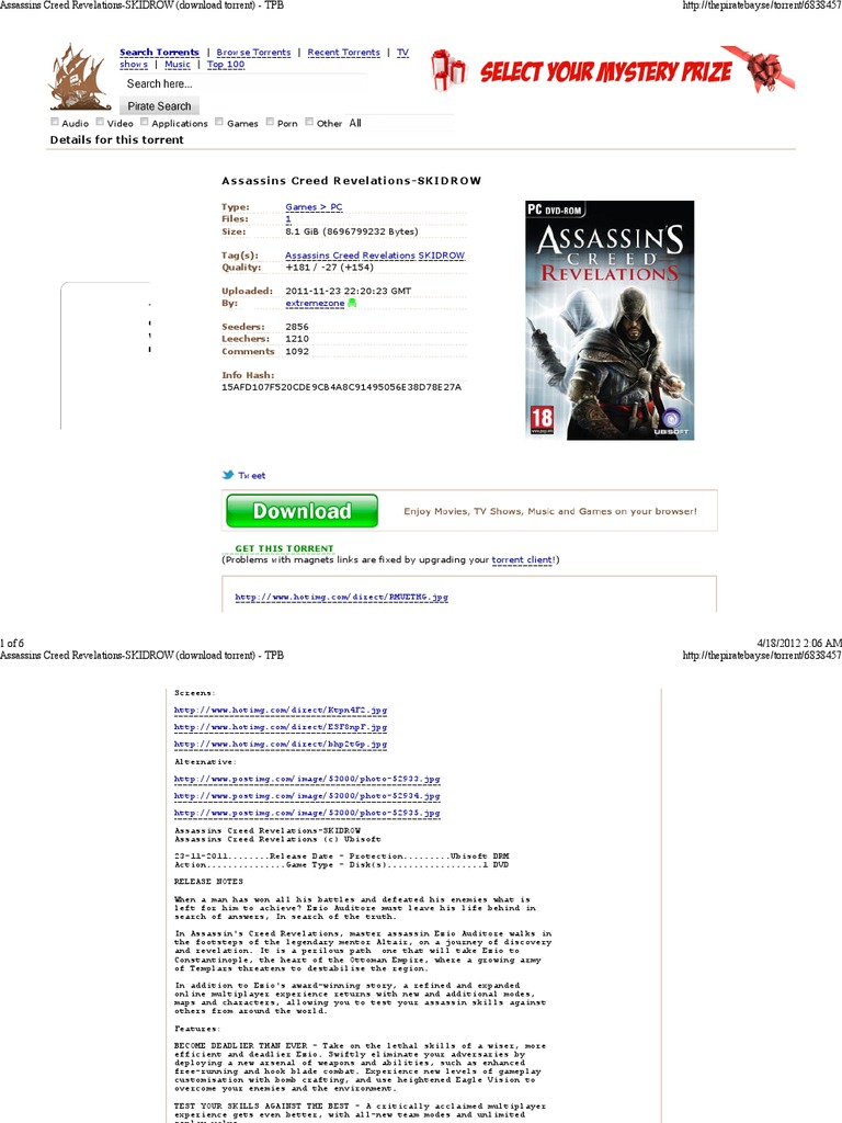 Assassins Creed Revelations-SKIDROW (Download Torrent) - TPB | PDF.