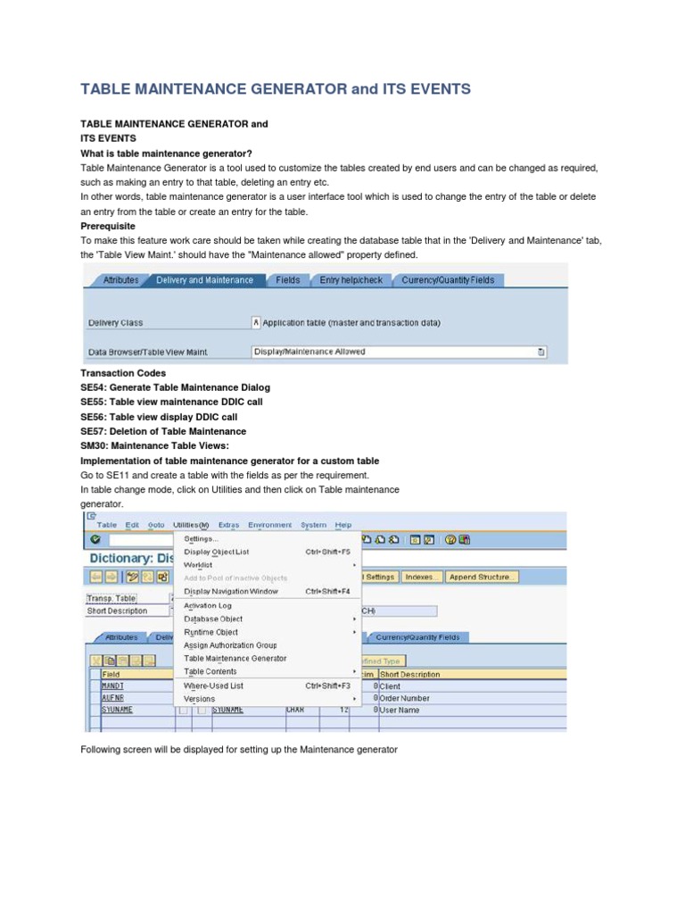 Table Maintenance Generator and Its Events PDF Tab (Gui) Databases