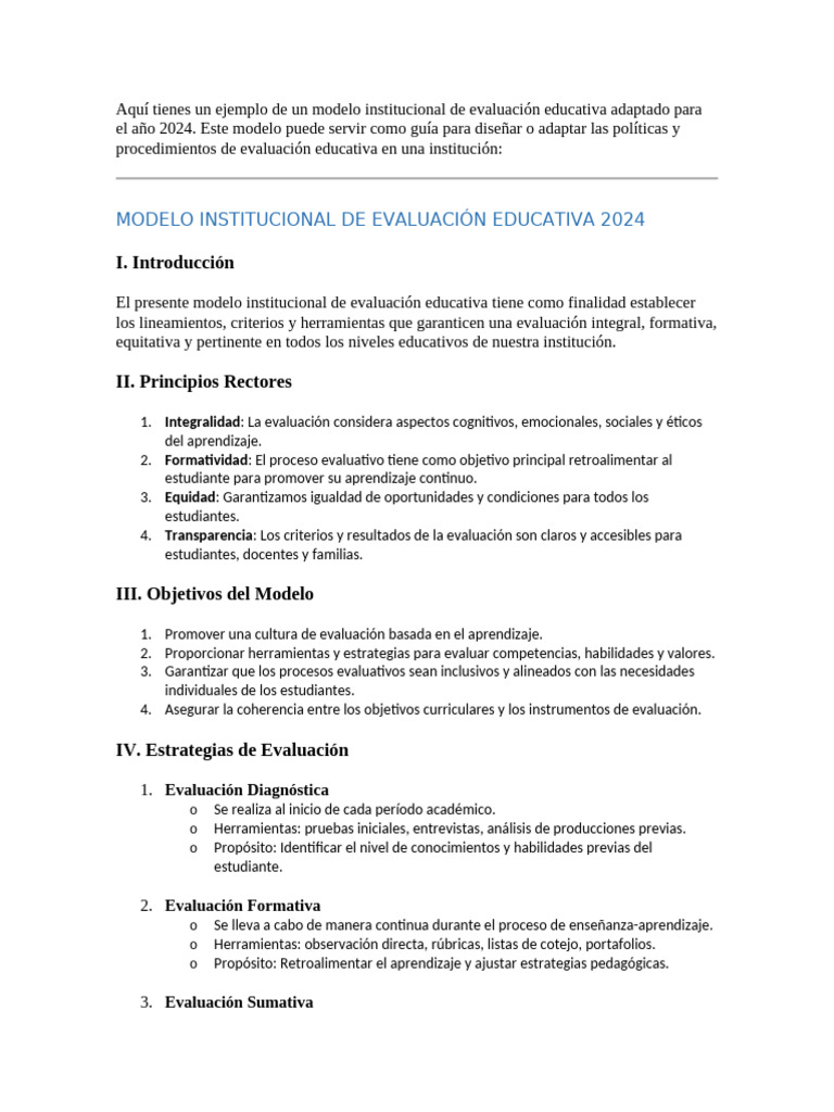 Modelo de Evaluación Educativa 2024 | PDF | Evaluación | Aprendizaje