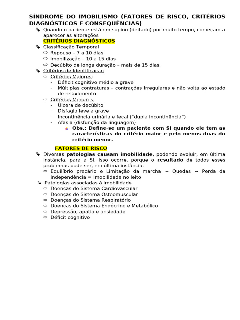 Síndrome do Imobilismo: Diagnóstico e Riscos | PDF | Especialidades médicas