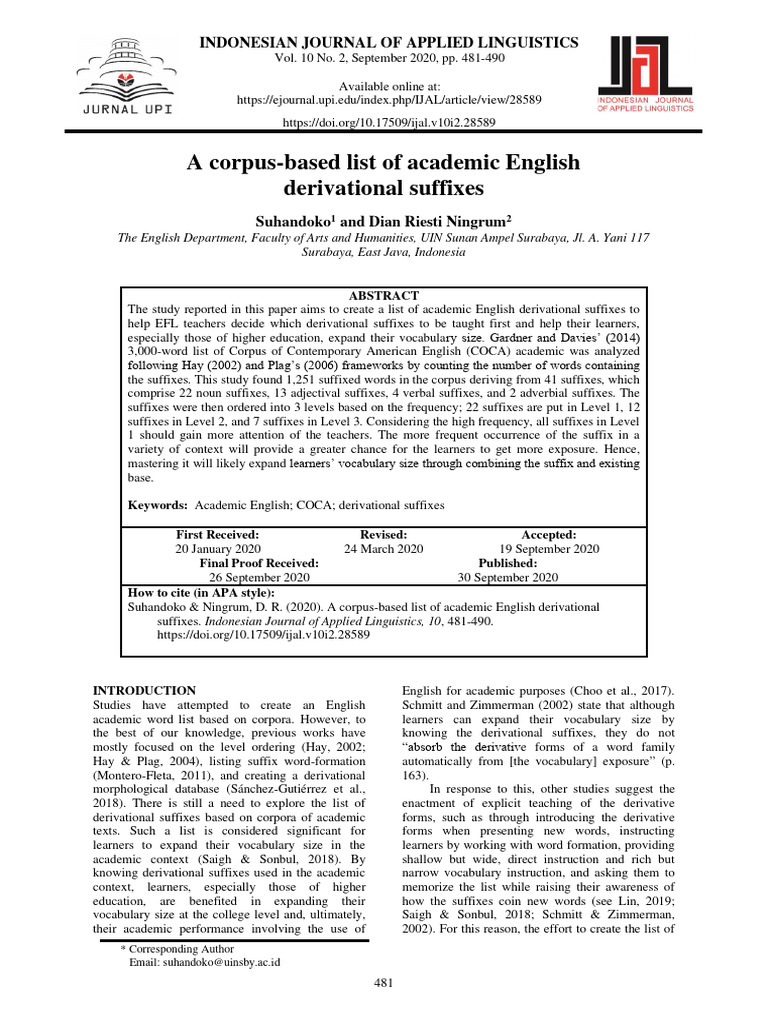 A Corpus Based List of Academic English | PDF | Vocabulary | Word