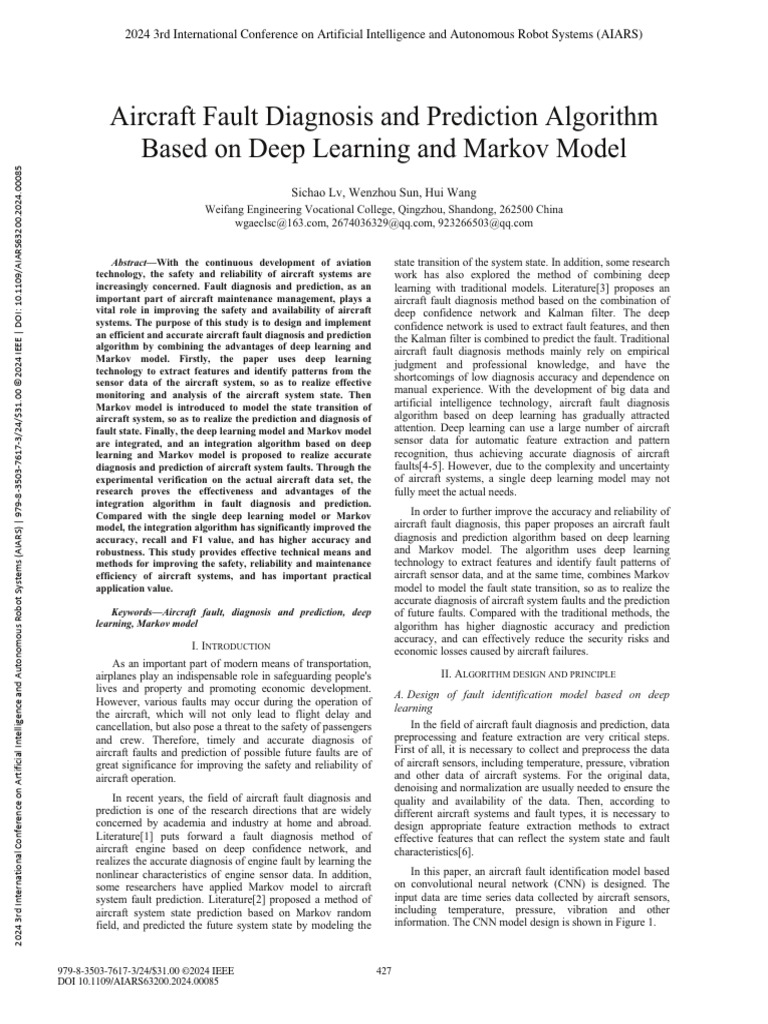 Aircraft Fault Diagnosis Algorithm | PDF | Deep Learning | Markov Chain