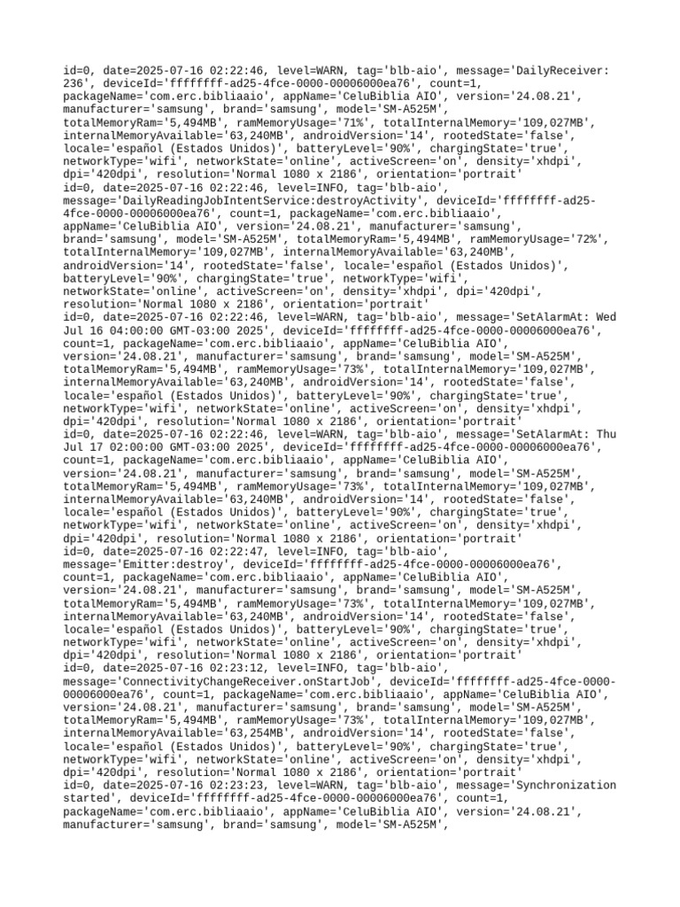 CeluBiblia AIO App Log Summary | PDF