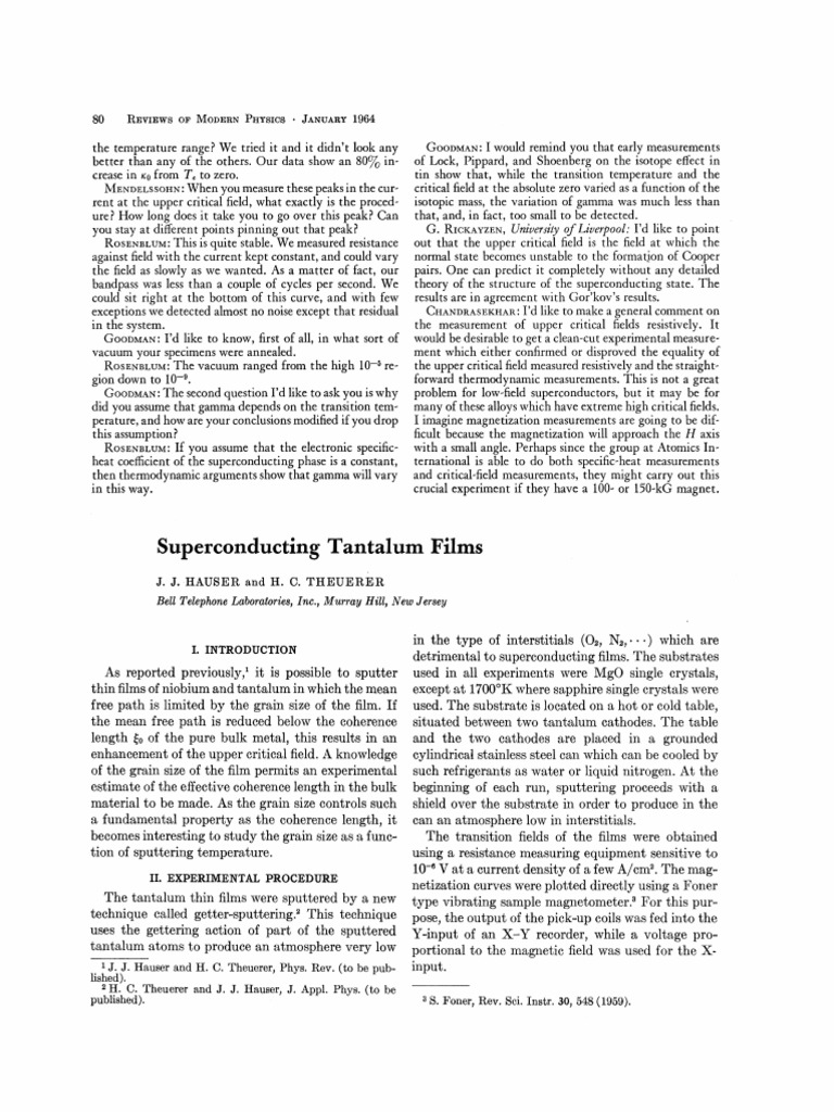 Superconducting Tantalum Films of A High-Field Superconductor | PDF ...