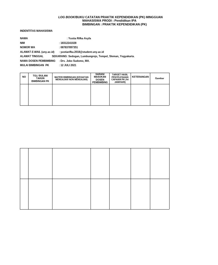 Template Log Book Pk Daring (2) | PDF