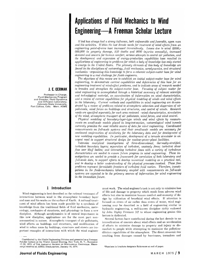 Applications of Fluid Mechanics To Wind Engineering-A Freeman Scholar ...