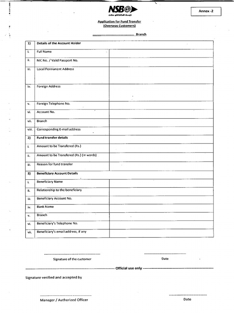 Application For Fund Transfer Overseas Customers | PDF