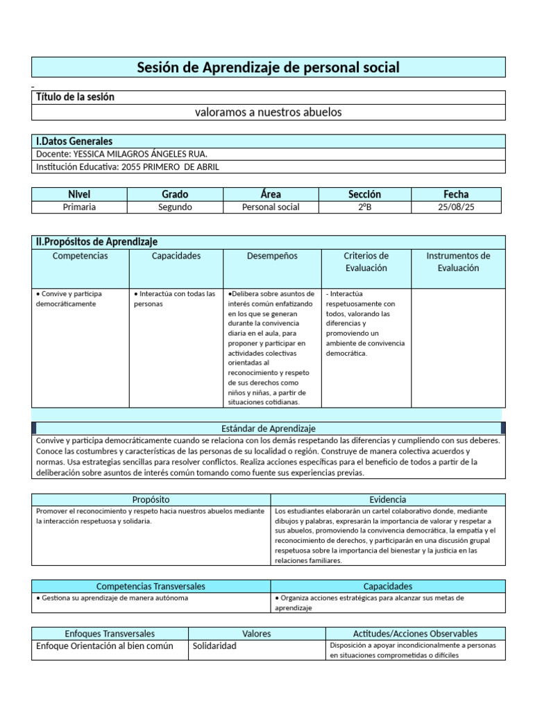 Sesion de Personal Social | PDF | Aprendizaje | Evaluación