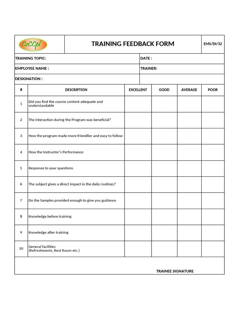32.training Feedback Form | PDF