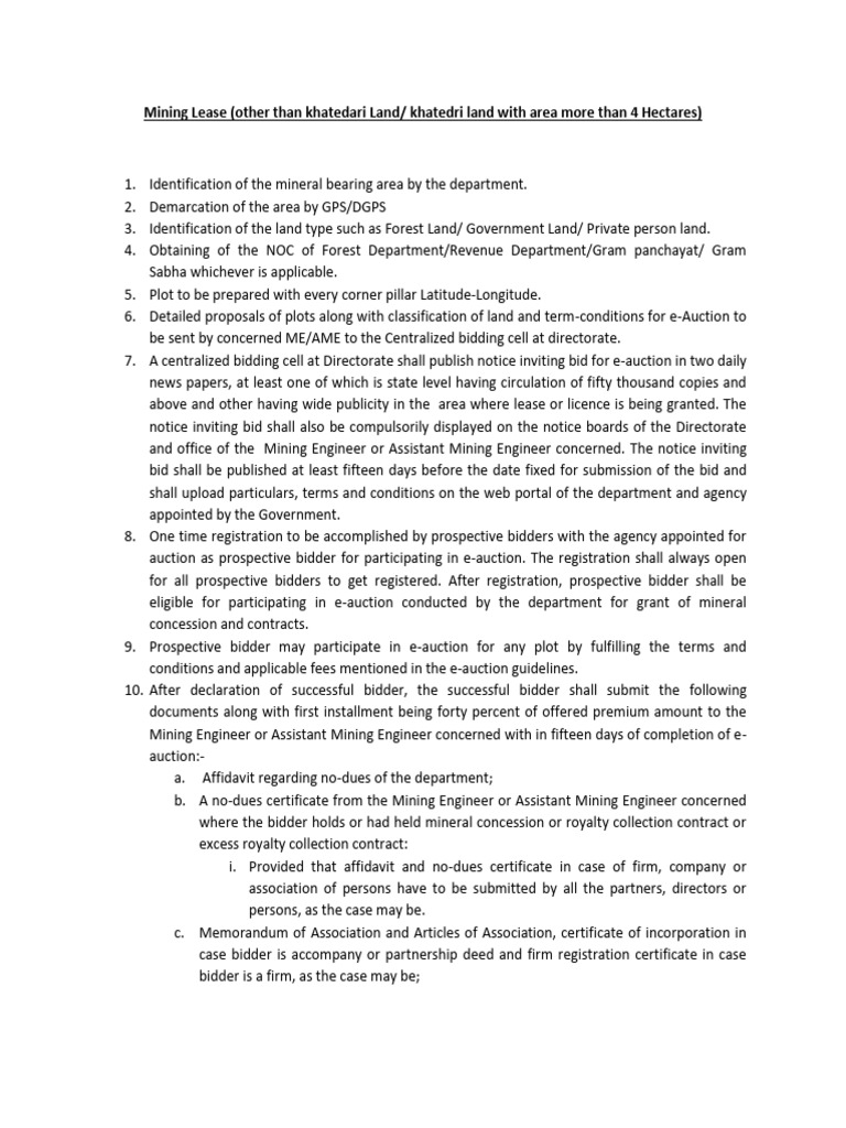 Mining Lease Process for Non-Khatedari Land | PDF | Auction | Lease