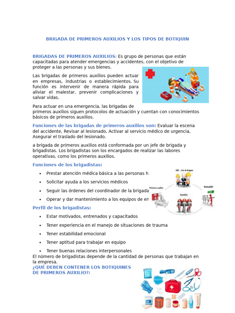 Brigada de Primeros Auxilios y Botiquines | PDF | Primeros auxilios ...