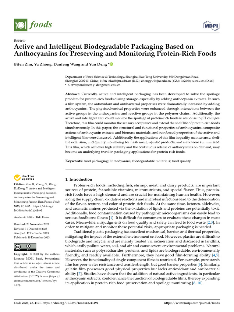 Anthocyanin-Based Smart Food Packaging | PDF | Cellulose | Cell Membrane