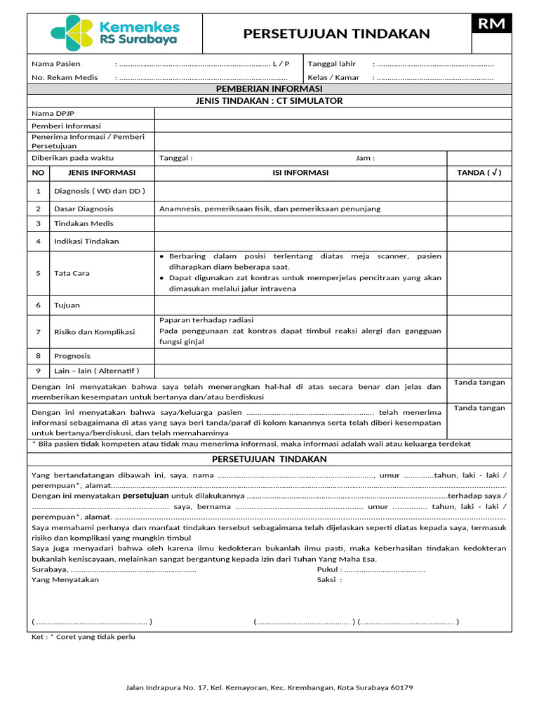 Persetujuan Tindakan CT Simulator | PDF