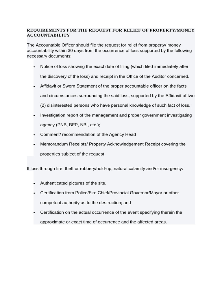 Property Accountability Relief Requirements | PDF