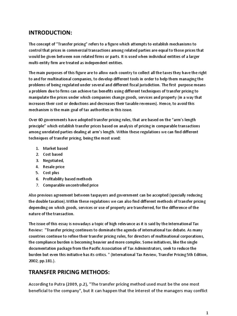 Transfer pricing essay picture
