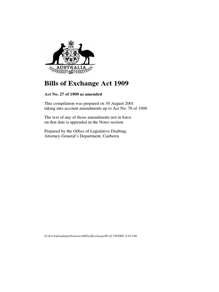 Bills of exchange act 1909 pdf negotiable instrument promissory note