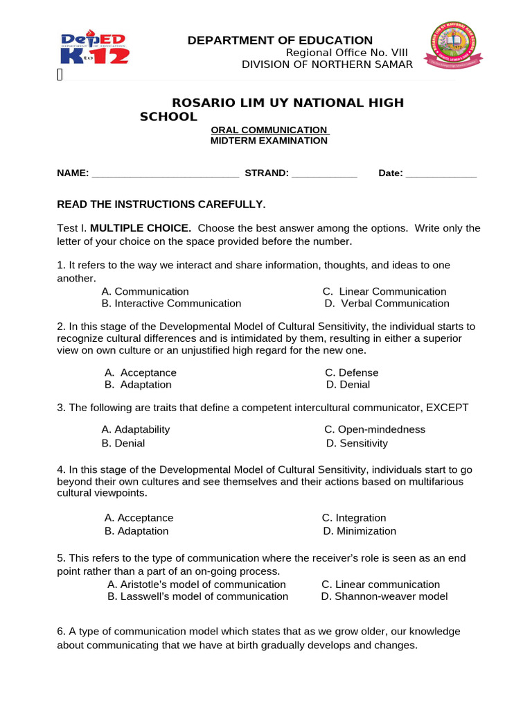 Oral Communication Midterm Exam2 Cervantes | PDF | Communication | Learning