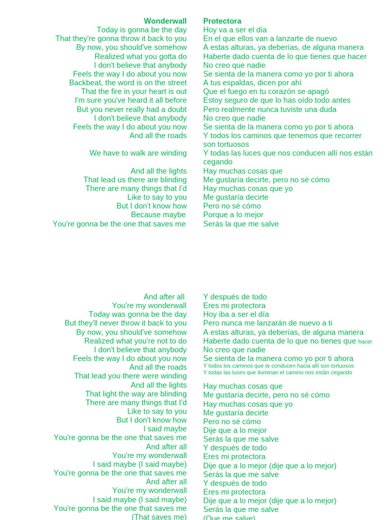 Letra de Wonderwall | PDF | Música grabada | Grabación de sonido