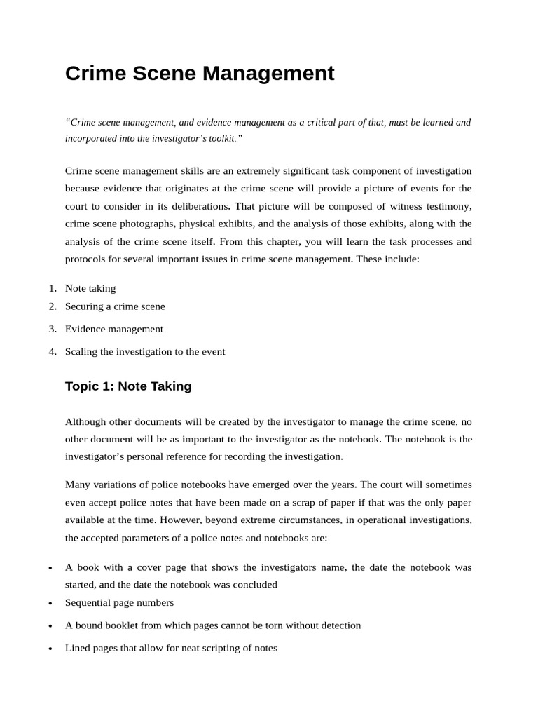 Effective Crime Scene Management Techniques | PDF | Crime Scene | Witness
