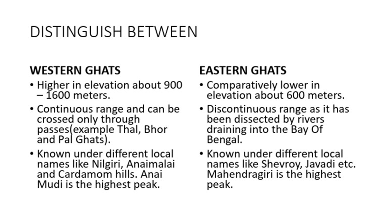 Differences Between Eastern and Western Ghats | PDF