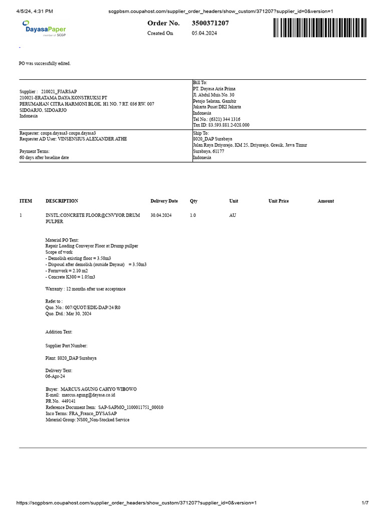 Purchase Order for Concrete Floor Repair | PDF | Arbitration | Indemnity