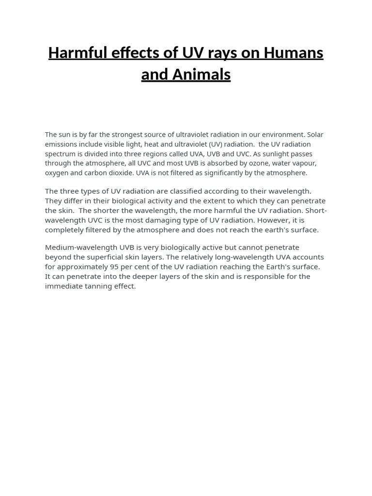 Harmful Effects of UV Rays On Humans and Animals | PDF