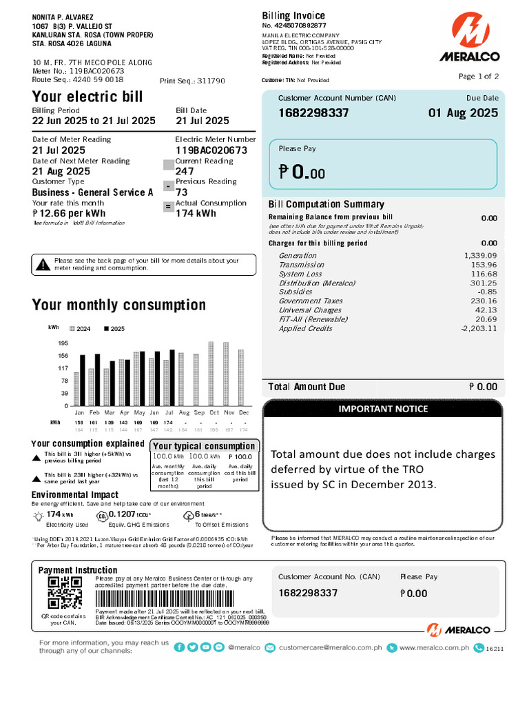 Manila Electric Company Billing Invoice | PDF | Value Added Tax | Banks