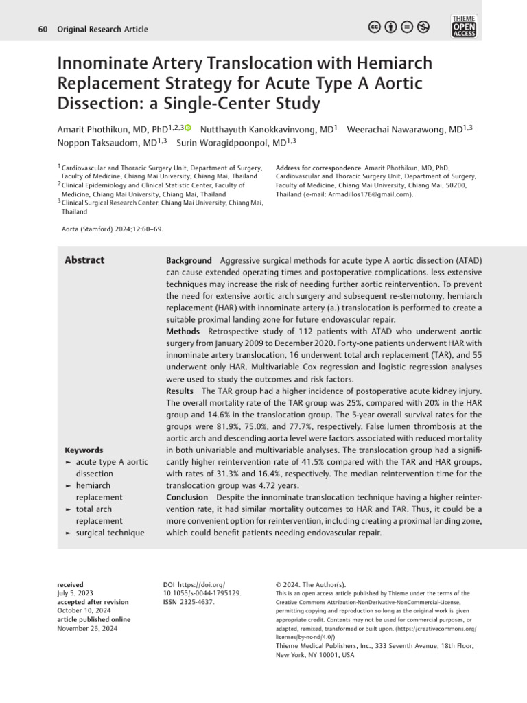 Innominate Artery Translocation With Hemiarch Repl | PDF | Aorta ...