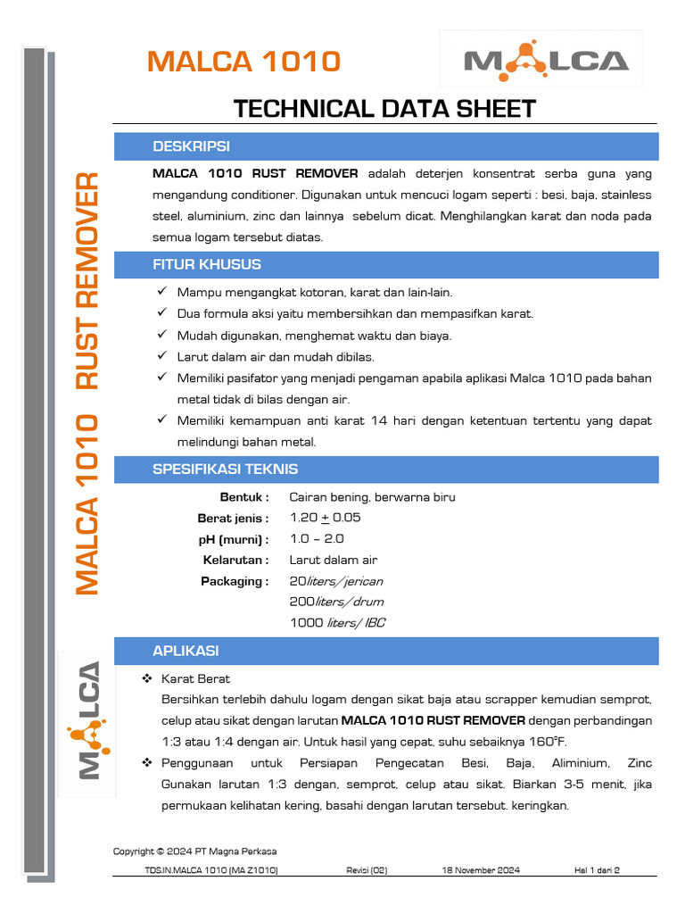 Pembersih Karat MALCA 1010 | PDF