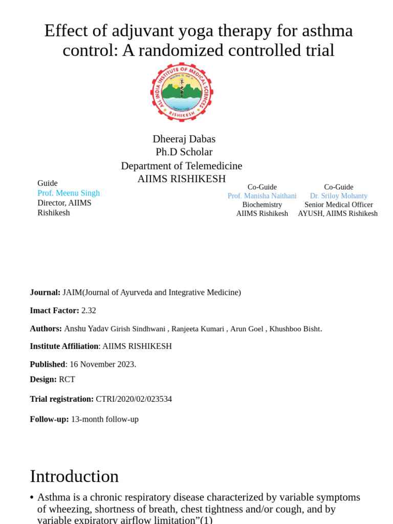 Effect of Adjuvant Yoga Therapy For Asthma Control: A Randomized ...
