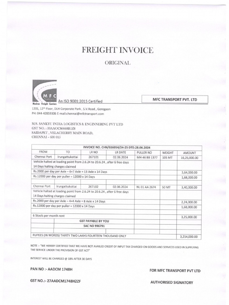 MFC Transport Quotation | PDF