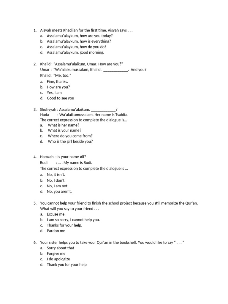 English Dialogue Practice Exercises | PDF | Abrahamic Religions