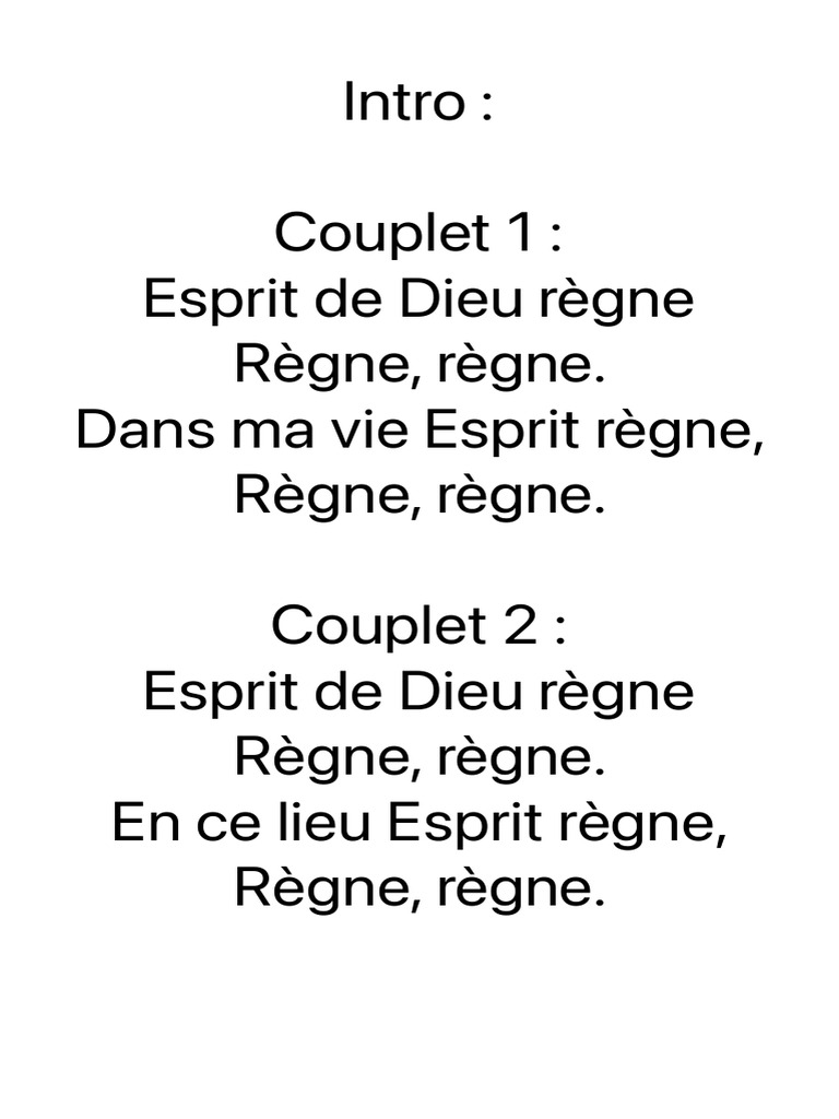 Esprit de Dieu Règne - Paroles | PDF
