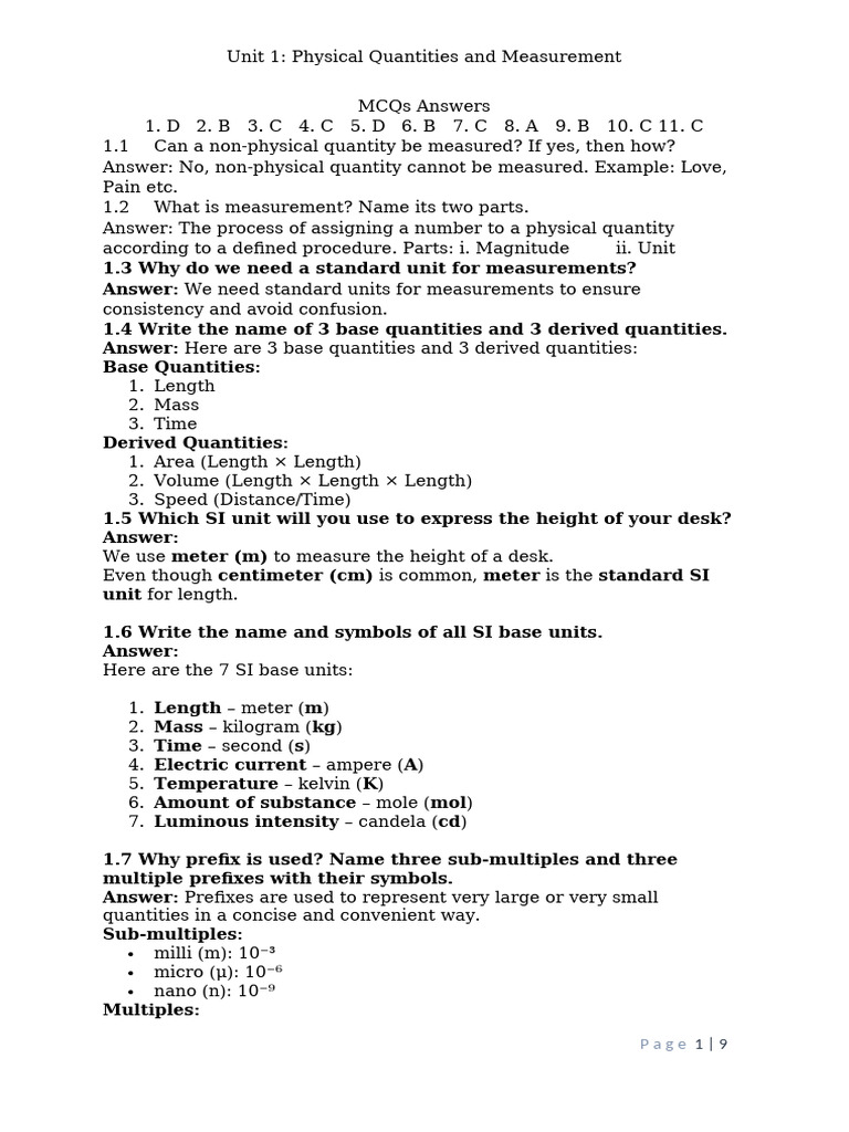 SI Units and Measurement Concepts | PDF | International System Of Units ...