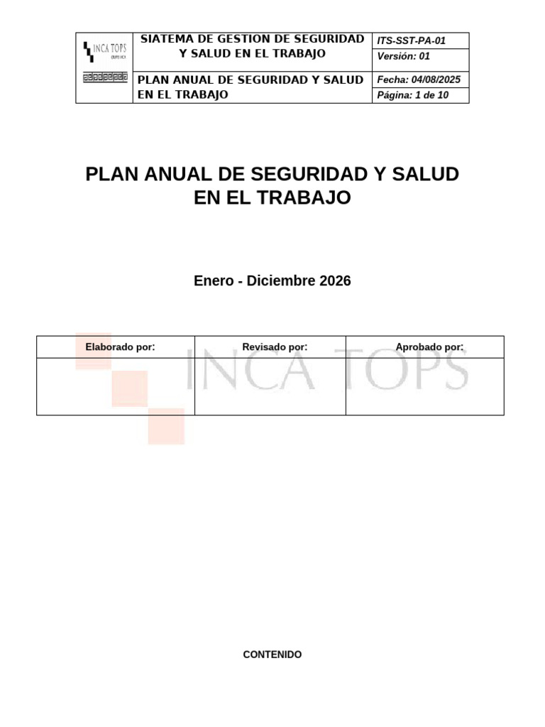 Plan Anual de SST 2026 | PDF | Seguridad y salud ocupacional | Valores