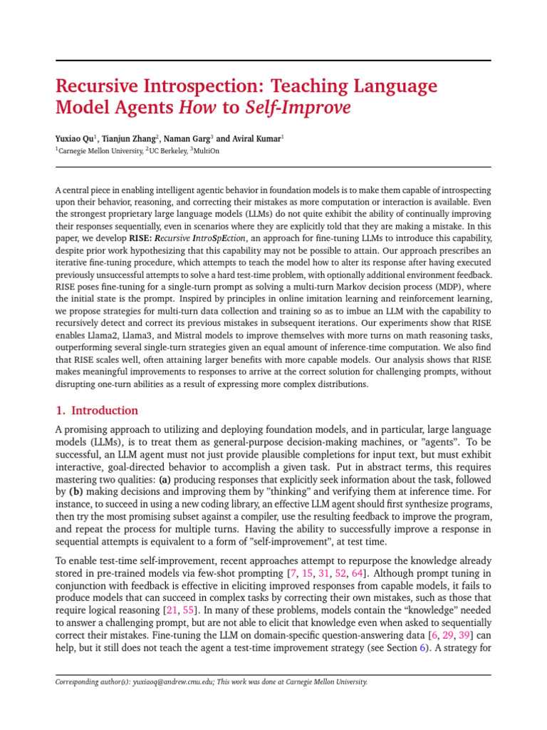 Rise Recursive Introspection Teaching Language | PDF | Applied ...