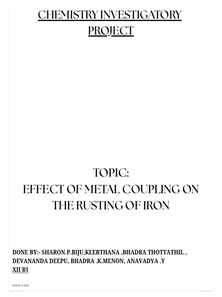 Chemistry Investigatory Project: Topic: Effect of Metal Coupling On The ...
