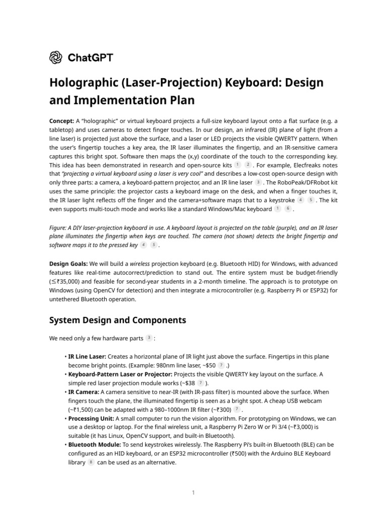 Holographic Keyboard Design Plan | PDF | Computer Keyboard | Computing