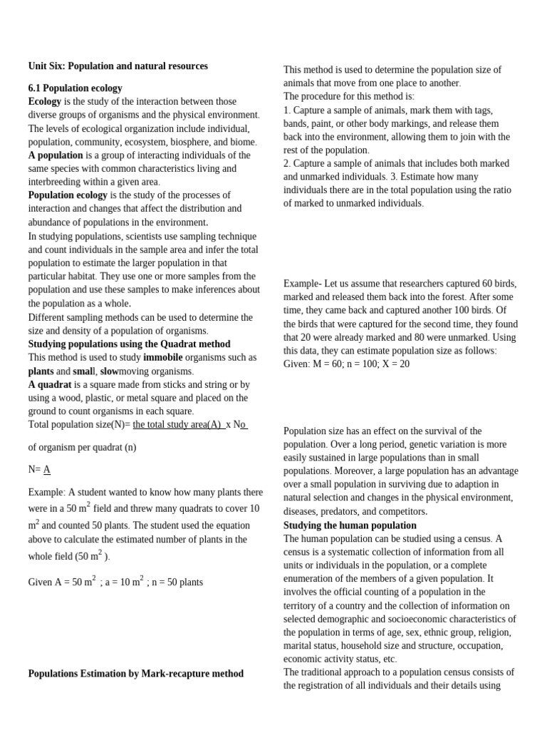 Grade 11th Bio Unit Six - 080959-1 | PDF | Census | Population