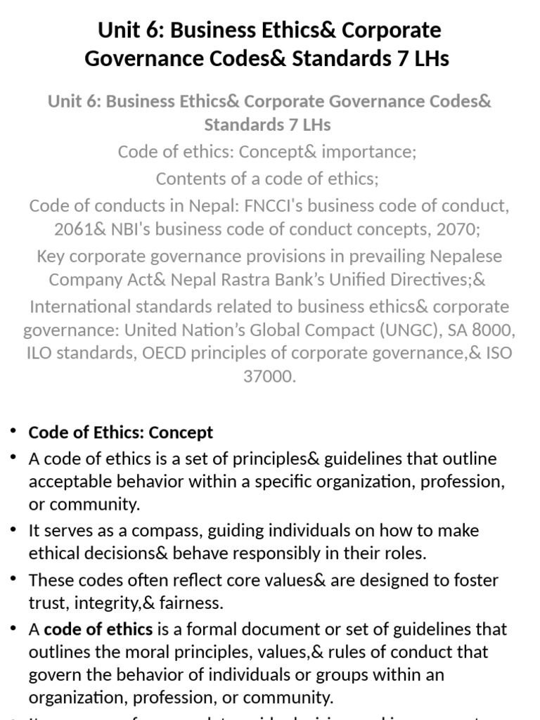 Nepal's Business Ethics Codes Overview | PDF | International Labour ...