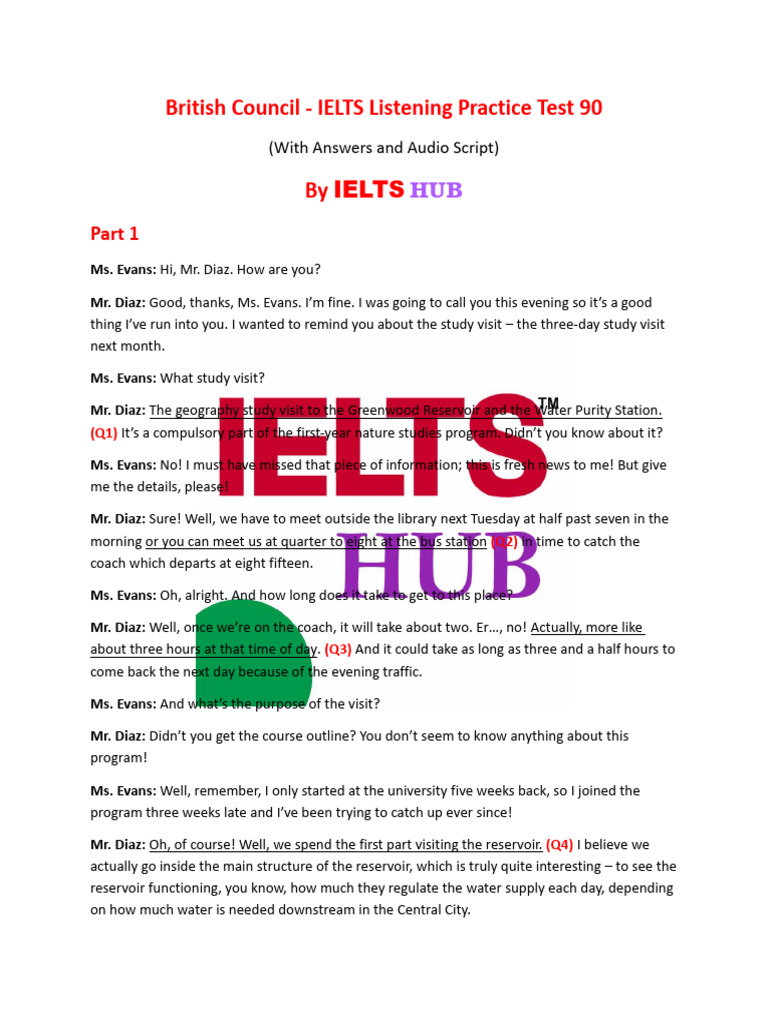 IELTS Listening Test 1 Transcript | PDF | Sun | Water