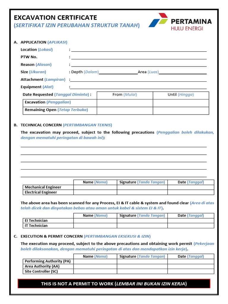 Cetak - 12. Excavation Certificate Rev.11 | PDF
