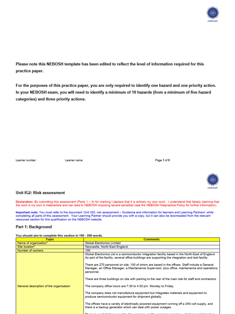 NEBOSH IG2 Electrical Risk Assessment | PDF | Risk | Occupational ...