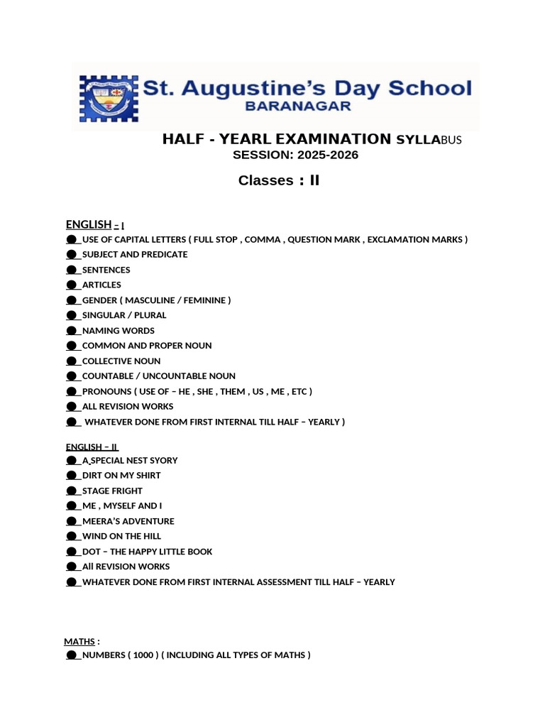 Half-Yearly Exam Syllabus 2025-2026 | PDF | Grammatical Gender | Noun