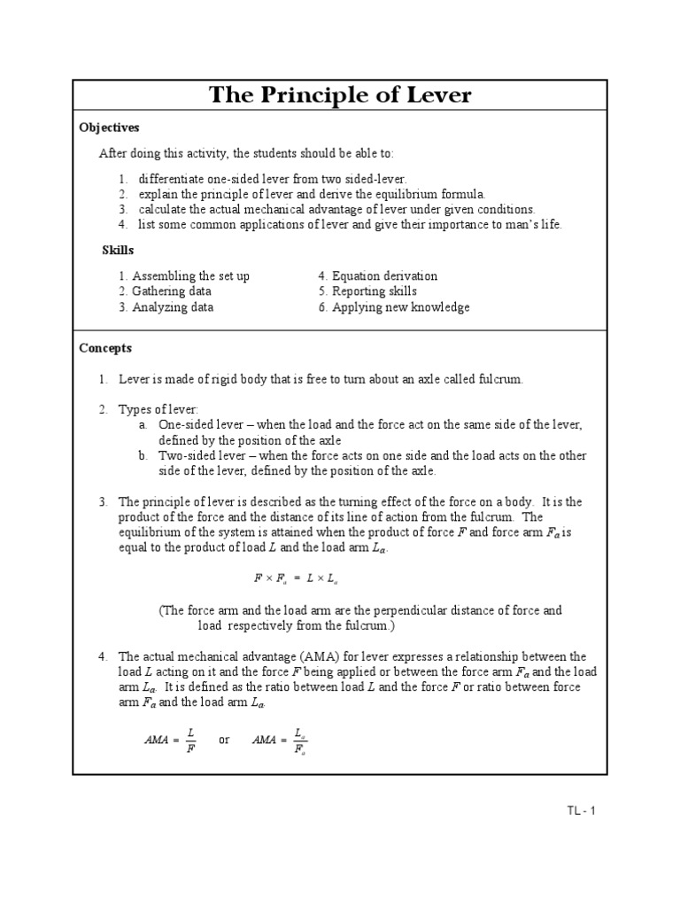 14 The Principle Of Lever Tm Pdf Lever Force