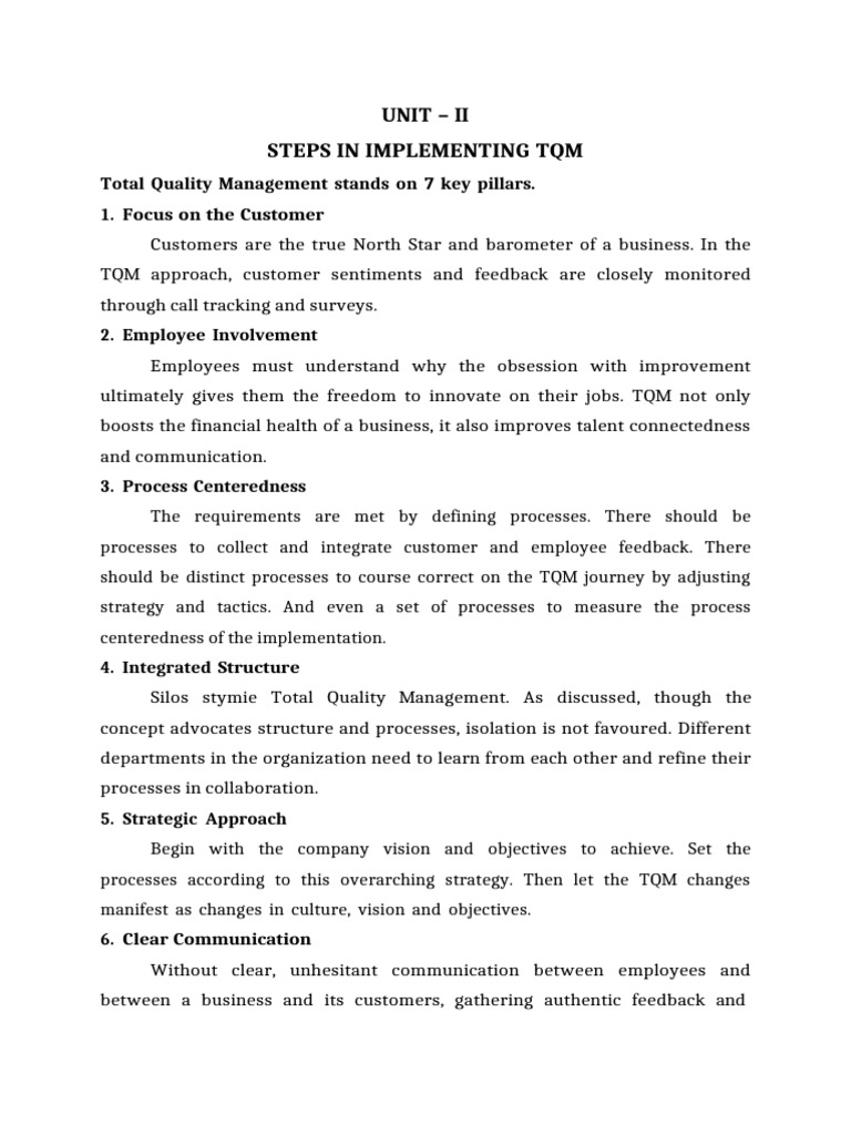 Steps to Implement Total Quality Management | PDF | Quality Management ...