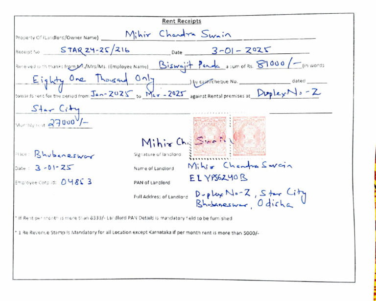 Printable Rent Receipt Template Nigeria | PDF
